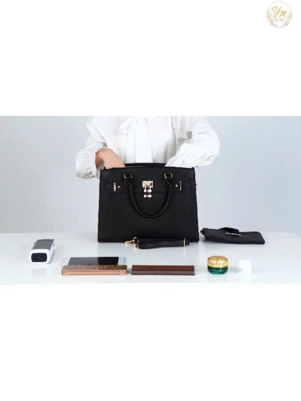 Women's Vegan Leather Satchel Tote Work Bag with Matching Clutch